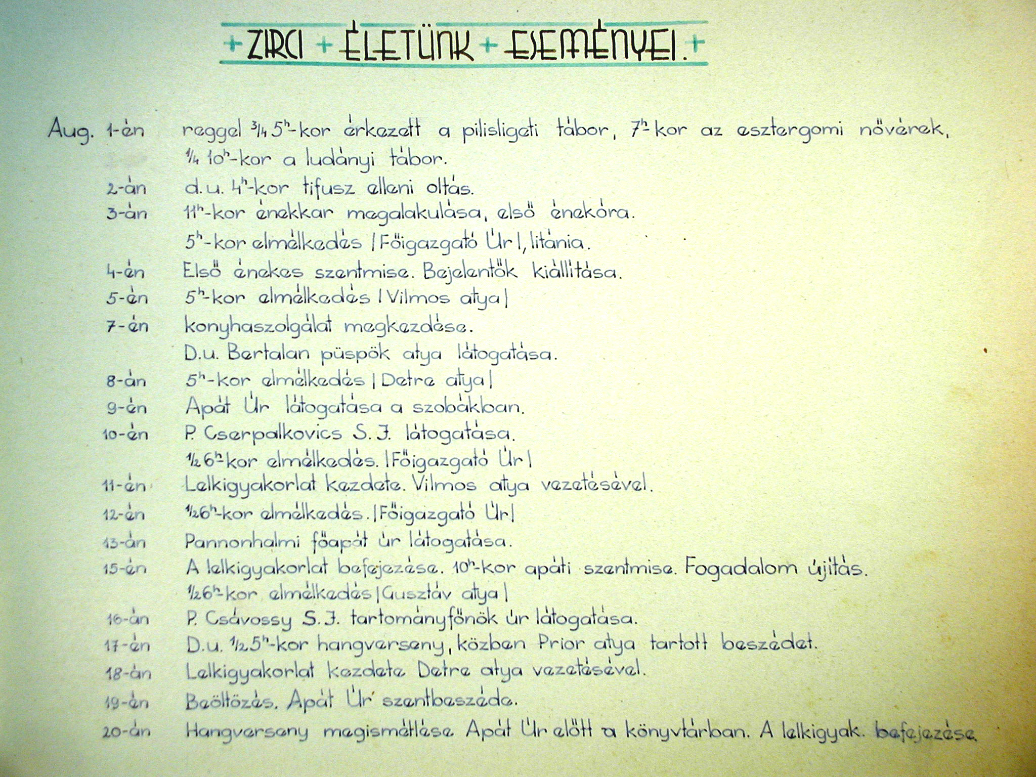 Részlet a nővérek zirci életének krónikájából