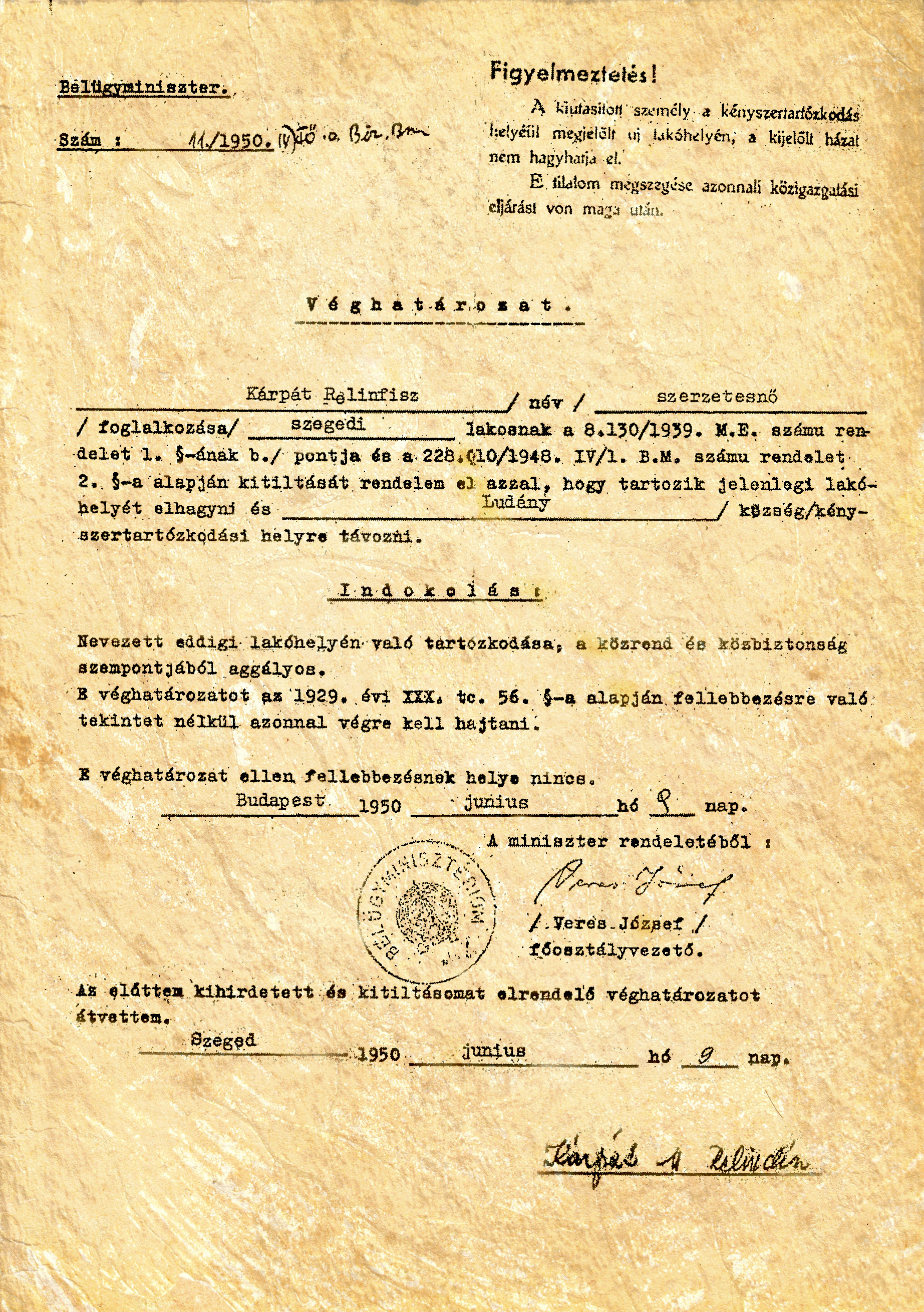 This image failed to load. Kitelepítési véghatározat, ezt nyakban függő alumínium tokban kellett maguknál hordani